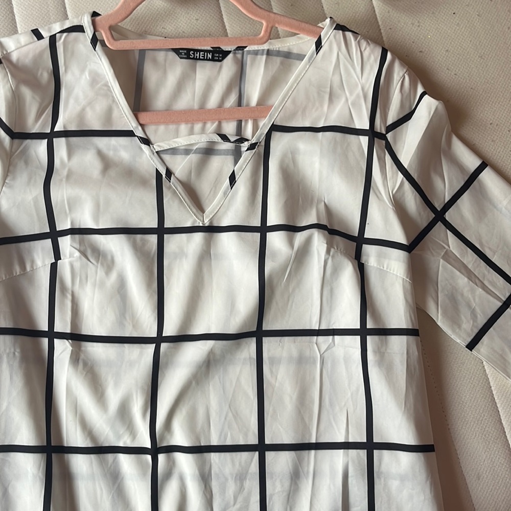 Checker Stripe Black and White Top Blouse